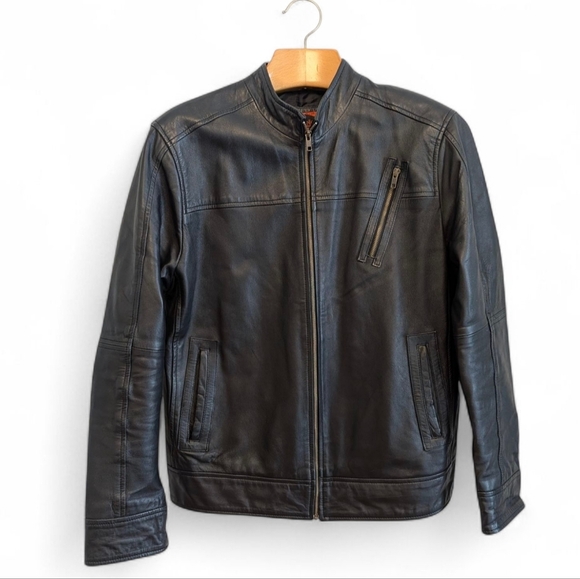 LEATHER BIKER Laverapelle Black Jacket Moto Standup Collar Bomber XL - Picture 4 of 16